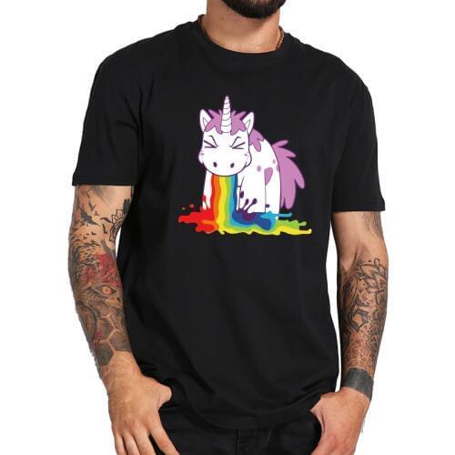 Unicorn T Shirt Rainbow Funny Spoof High Quality 100% Cotton White Black Tops Cartoon T-shirt Gift EU Size