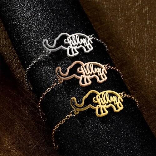 Tangula Personalized Customize Name Bracelet Stainless Steel Elephant Children Name Bracelet Gift for Boyfriend and Father