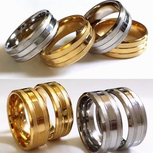 Bulk lots 50pcs/lot Silver Gold Mix 8mm Width New Design Men Women Stainless Steel Ring Comfort-fit Jewelry Wholesale