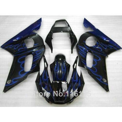 ABS fairing kit fit for YAMAHA R6 1998 1999 2000 2001 2002 R6 blue flames in black YZF R6 fairings set 98 99 00 01 02 #3217