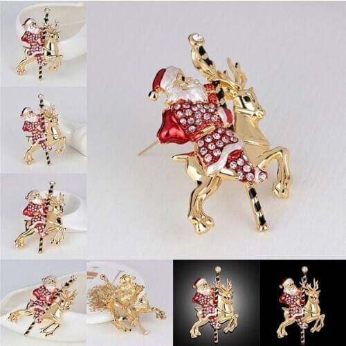Lovely Santa Claus Deer Rhinestone Christmas Gift Brooch Pin Collar Corsage
