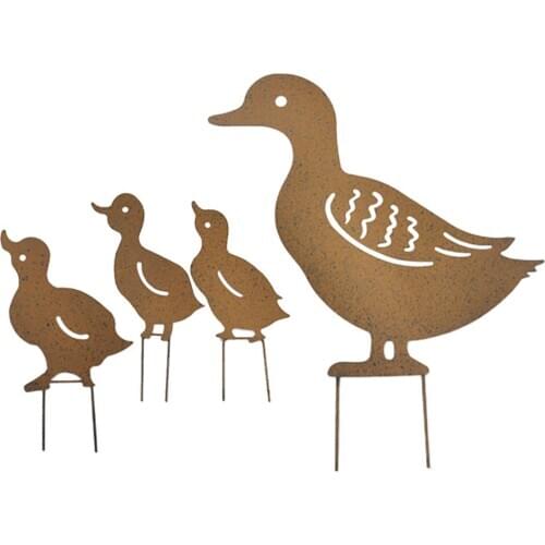 4Pcs Metal Ducks Statue Lawn Garden Stakes Figurine, Decorative Outdoor Yard