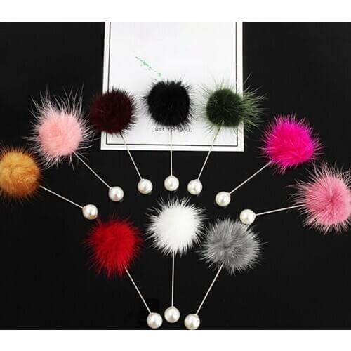 Cute Charm Simulated Pearl Brooch Pins For Women Korean Fur Ball Piercing Lapel Brooches Collar Jewelry Gift