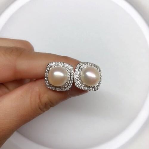 Square Design Fashion Pearl Earrings Mountings, Earrings Findings, Stud Earrings Settings Jewelry Parts Fittings