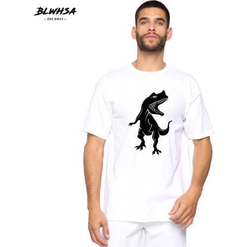 BLWHSA Dinosaur Printing T Shirt Men Cartoon Fashion 100% Cotton Funny T-shirt Black Dinosaur Printed Men Plus Tops Tees Clothes