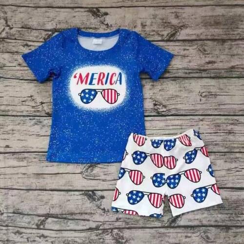 4th July Baby Girls Boys Sibling Two Pieces Set Milk Silk Shirt Ruffled Shorts Kids Boutique Clothing