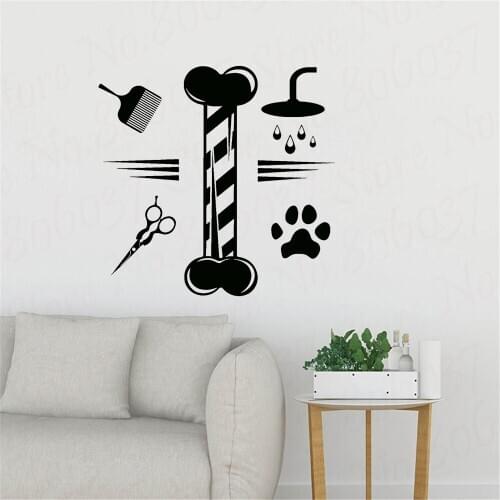 Dog Bathing Nails Services Sign Pet Shop Wall Decal Grooming Salon Decor Pets Sticker Wall Window Stickers WL1901