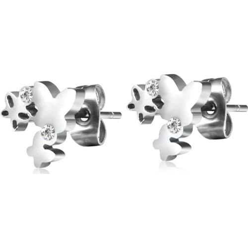 Irregular butterfly diamond-studded stainless steel titanium steel simple temperament earrings female earrings