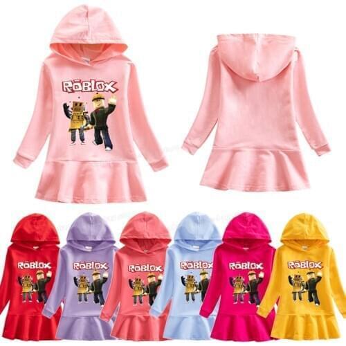 Robloxs Toddler Girls Dresses Children Hoodie Dress Baby Girl Ruffle Letter Cartoon Printed Dress Casual Clothes Gift 2021 New