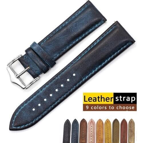 New Hot Genuine Leather Watch Band Strap 20mm 22mm High Quality Buckle Blue Black Watchband Wrist Strap Replacement Belt