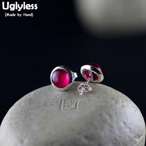 Uglyless 10MM MINI Studs Earrings for Women Corundum HOT PINK Stud Earrings Real 925 Silver Gemstones Brincos Fine Jewelry E1618