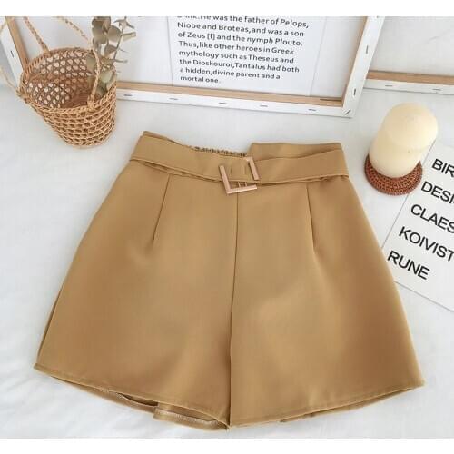 Summer Streetwear Short Pants Office Elastic Waist Short Women Mini High Waist Shorts With Belt Wide Leg Shorts For Ladies