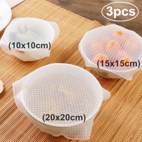 3pcs/set Silicone Food Wraps Reusable Keeping Food Fresh Saran Wrap Bowl Pot Seal Vacuum Cover Stretch Lid Kitchen Accessories