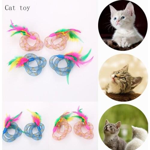 2pcs Cute Cat Spring Toys Feather Springs Cat Toy Feather Interactive Playing Toys For Kitten Pet Accessories Feather Cat Toys
