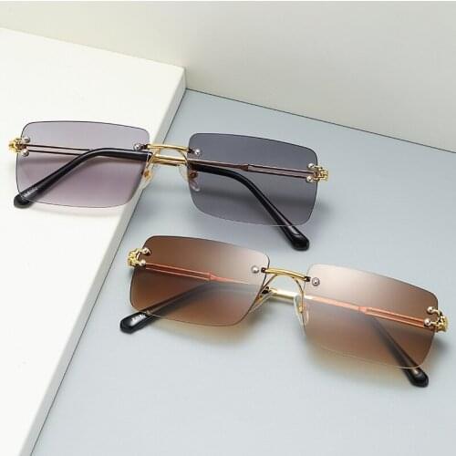 New Fashion Clip Rimless Sunglasses Women Trendy Small Rectangle Sun Glasses Summer Traveling Retro UV400 Shades Glasses