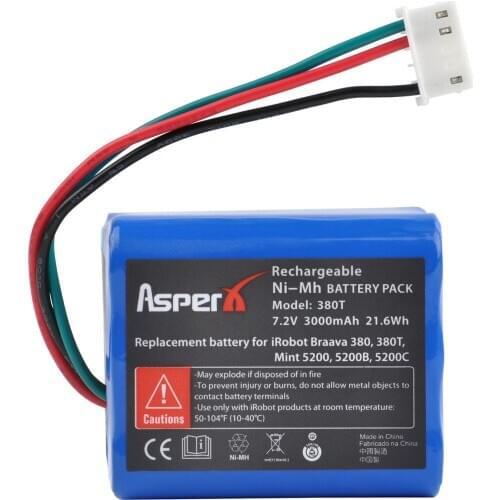 AsperX 3000mAh Ni-MH Replacement Battery For iRobot Roomba Braava 380 & 380T Mint 5200 Mint 5200B Mint 5200c Battery