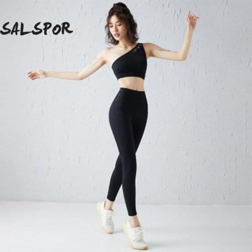 SALSPOR Sports Sets Women Fitness Yoga One Shoulder Bra High Waist Push Up Leggings Running Bodybuilding Breathable Tracksuit