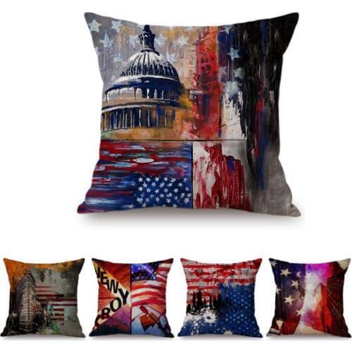 US Red Stars Stripes Blue White House Statue of Liberty Abstract Oil Painting Art Home Decor Sofa Throw Pillowcase Cushion Cover