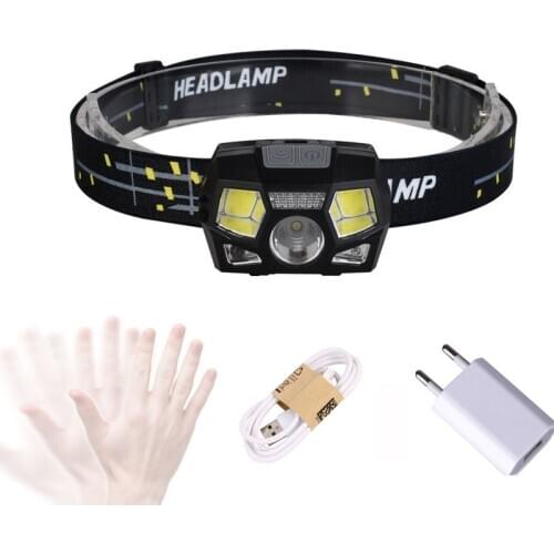 LED Headlamp XPE+COB Motion Sensor Ultra Bright Hard Head Lamp Powerful Headlight USB Rechargeable Waterproof Flashlight