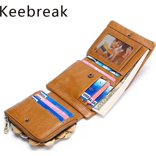 Keebreak Thin Wallet for Mens Natural Leather Luxury Men Small Wallet RFID Card Purse Classic Slim Tri-fold Coin Money Bag Walet
