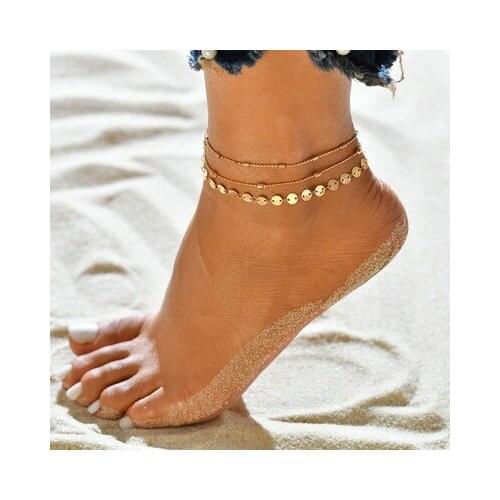 Vintage Punk Snake Beads Multilayer Disc Anklets for Women Leg Necklace Handmade Bohemian Jewelry Sandals Gift