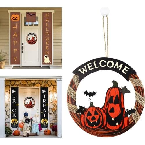 Halloween Wreath Hanging Sign Outdoor Farmhouse Halloween Party Indoor Decoration Ornament