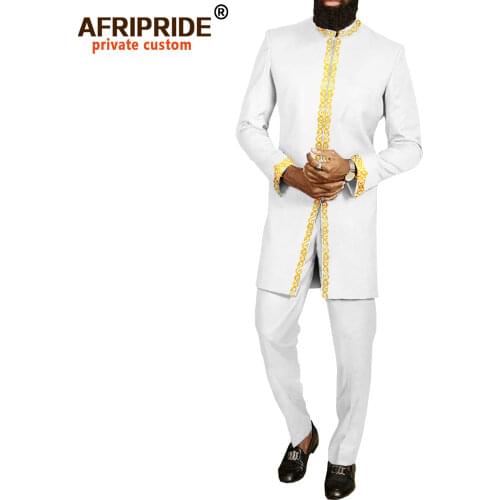 African Suit for Men Dashiki Coats and Ankara Pants 2 Piece Set Wedding Evening Outfits Slim Fit Outwear Jacket Clothes A2016025