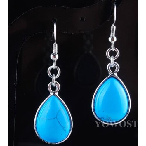 5Pairs Women Drop Earrings Natural Blue Turquoises Gem Stone Teardrop Bead Reiki Healing Earrings Bohemian Jewelry QR3180