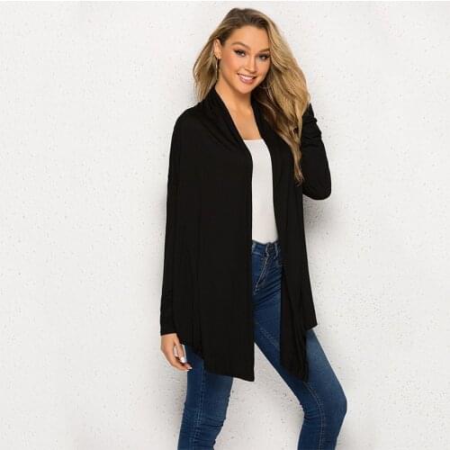 New European Women Thin Kimono Cardigan Long Sleeve Loose Irregular Hem Long Cardigan Women Outerwear Free Size Black/Gray