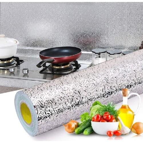 100cm Kitchen Wall Stickers Oil-proof Stickers High Temperature Resistant Waterproof Aluminum Foil Cupboard Wall Paper