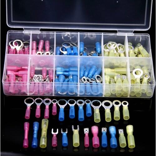 120PCS Electrical Wire Connectors Heat Shrink Butt Ring Spade Connectors Insulated Cable Wire Crimp Splice Terminals Waterproof