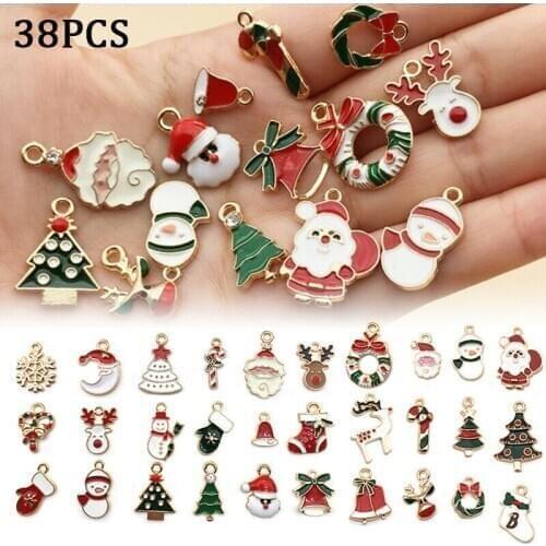 38PCS Christmas Charms Pendant Enamel Alloy Mixed Jewelry DIY Making Crafts