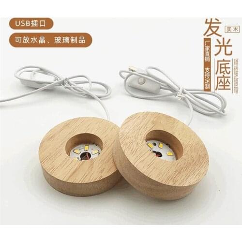 DIY 3D LED Base For Luminous Acrylic Night Light Wooden Lamps Holder Fittings Wood Bases 5V USB Charge Round Wooden Lamp Holders