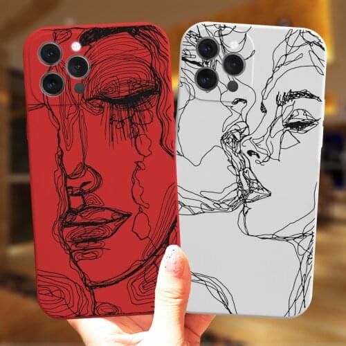 Funny Abstract Women Face Line Phone Case For iPhone 12 11 Pro Max XS Max X XR 7 8 Plus Kiss Lines Art Matte Soft Silicone Cover