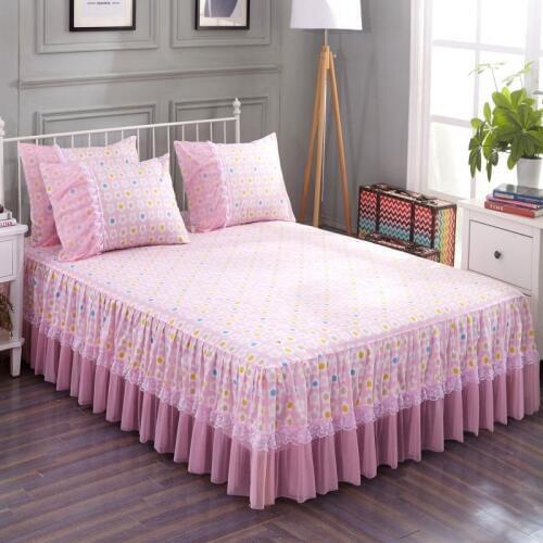DeMissir Sweet Girl Floral Lace Edge Bed Skirt Pillow Case Bedspread Simmons Dustproof Skirted Bedcover