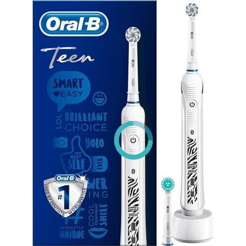 OralB Teen White Electric Rechargeable Toothbrush for Ages 13+,1 Connected Handle,1 Sensitive and 1 Orthodontic Toothbrussh Head