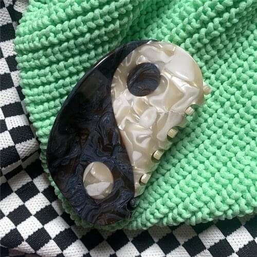 HangZhi New Korean Taichi Yinyang Black White Resin Acrylic Hair Claws Clips Hairpin for Women Headdress Jewelry Accessories