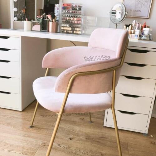 Customized Nordic Iron Gold Single Cloth Sofa Chair Bedroom Dressing Table Makeup Chair Manicure Simple Leisure Chair