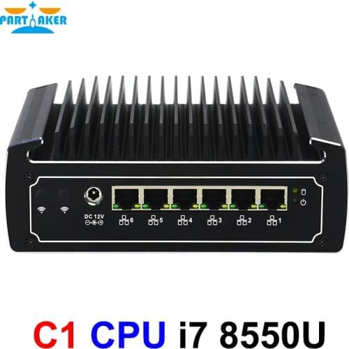 Partaker 6 Lans Mini Sever 8th Gen Kaby Lake R Intel i7 8550U Quad Core Fanless Firewall PC Network Router Support I211-AT Lan