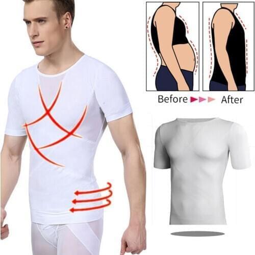 Fashion Men Shapers Tops Breathable Body Shaping Short-sleeved Top Enhancer Tummy Control Slimming Underwear Shapewear