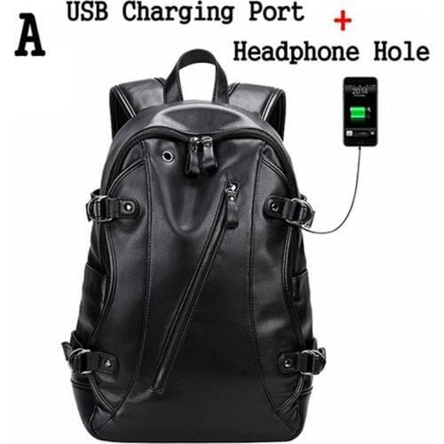 Men Fashion External USB Charge PU Leather Waterproof Backpack Vintage Travel Backpacks School Bags For Teenagers mochila