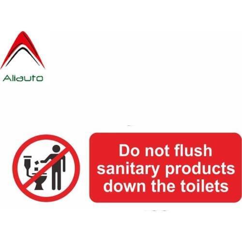 Aliauto Warning Car Sticker Do Not Flush Sanitary Products Down The Toilets PVC Decal for Toyota Camry Honda VW Passat,15cm*5cm