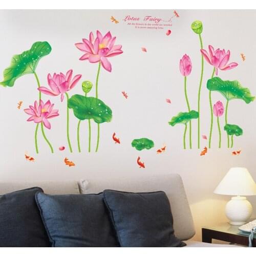 Lotus Flowers Wall Stickers Self-adhesive Girl Room Decor Bedroom Decals Living Room Sofa Backdrop Wall Decoration for Furniture
