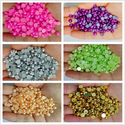 Multiple size all colours Half Round plastic pearl Non Hotfix Flat Back Nail Art Rhinestones Jewelry Making