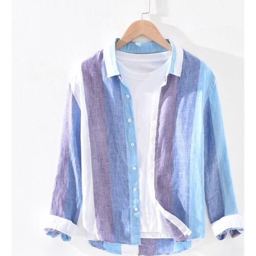 100% Linen new Suehaiwes brand Italy pure linen striped shirts men casual breathable fashion shirt men chemise camisa tops mens