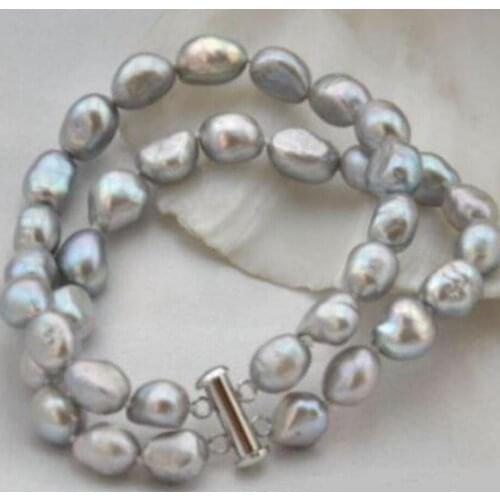 New hot 2strands 10-11mm baroque gray freshwater pearl bracelet 7.5