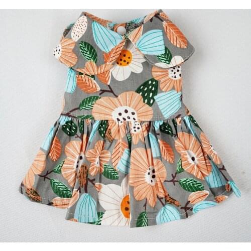 Dog Dress Floral Pattern Breathable Cotton Comfy Elegant Dress Dog Clothes Teddy Wear Pet Skirt For Small Medium Dog