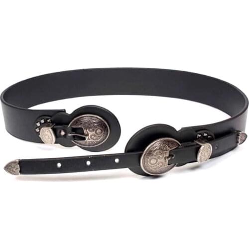 Medieval Metal Leather Head Carved Belt Costume Larp Accessory Men Women Viking Knight Cosplay WaistBand Buckle Straps For Adult