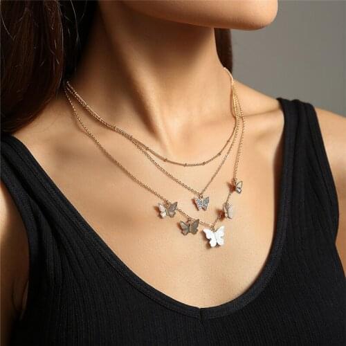 Luxury Fashion Multi-Layer Butterfly Necklace For Women Gold Color Necklaces Female Jewelry Accessories Gift