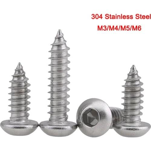304 Stainless Steel Hexagon Long Wood Screw Round Head Hexagon Socket Self-Tapping Screws Accessories M3 M4 M5 M6